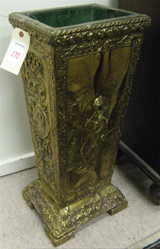 Appraisal: BRASS REPOUSSE AND WOOD UMBRELLA STAND English early th century