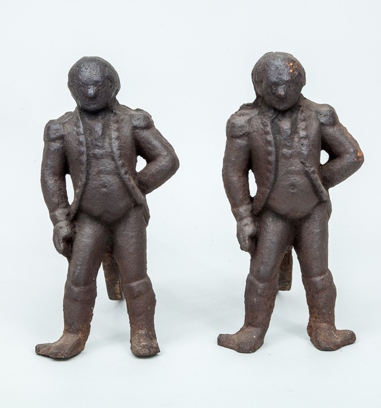 Appraisal: PAIR OF AMERICAN CAST-IRON GEORGE WASHINGTON-FORM ANDIRONS x x in