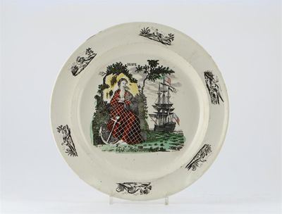 Appraisal: American interest a creamware plate decorated with an American three