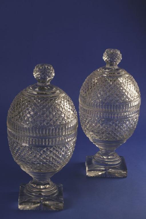 Appraisal: A PAIR OF NEO-CLASSICAL CUT-GLASS ICE URNS AND COVERS with