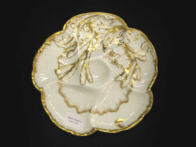 Appraisal: Haviland Limoges Porcelain Oyster Plate ornate goldwork