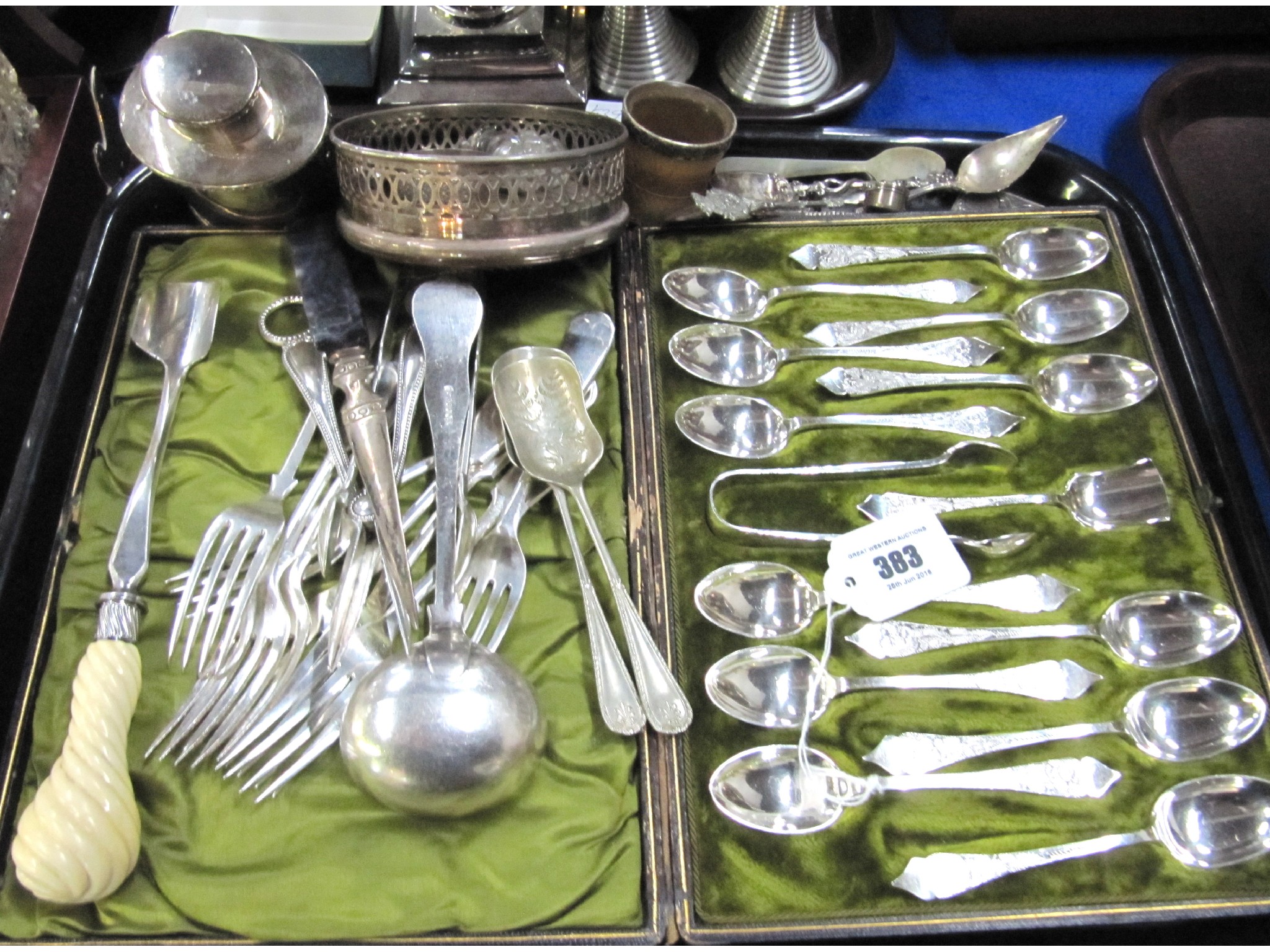 Appraisal: A tray lot of EP - spoon tong set tea