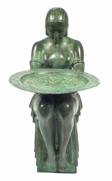 Appraisal: An Art Deco style green patinated bronze figure height in