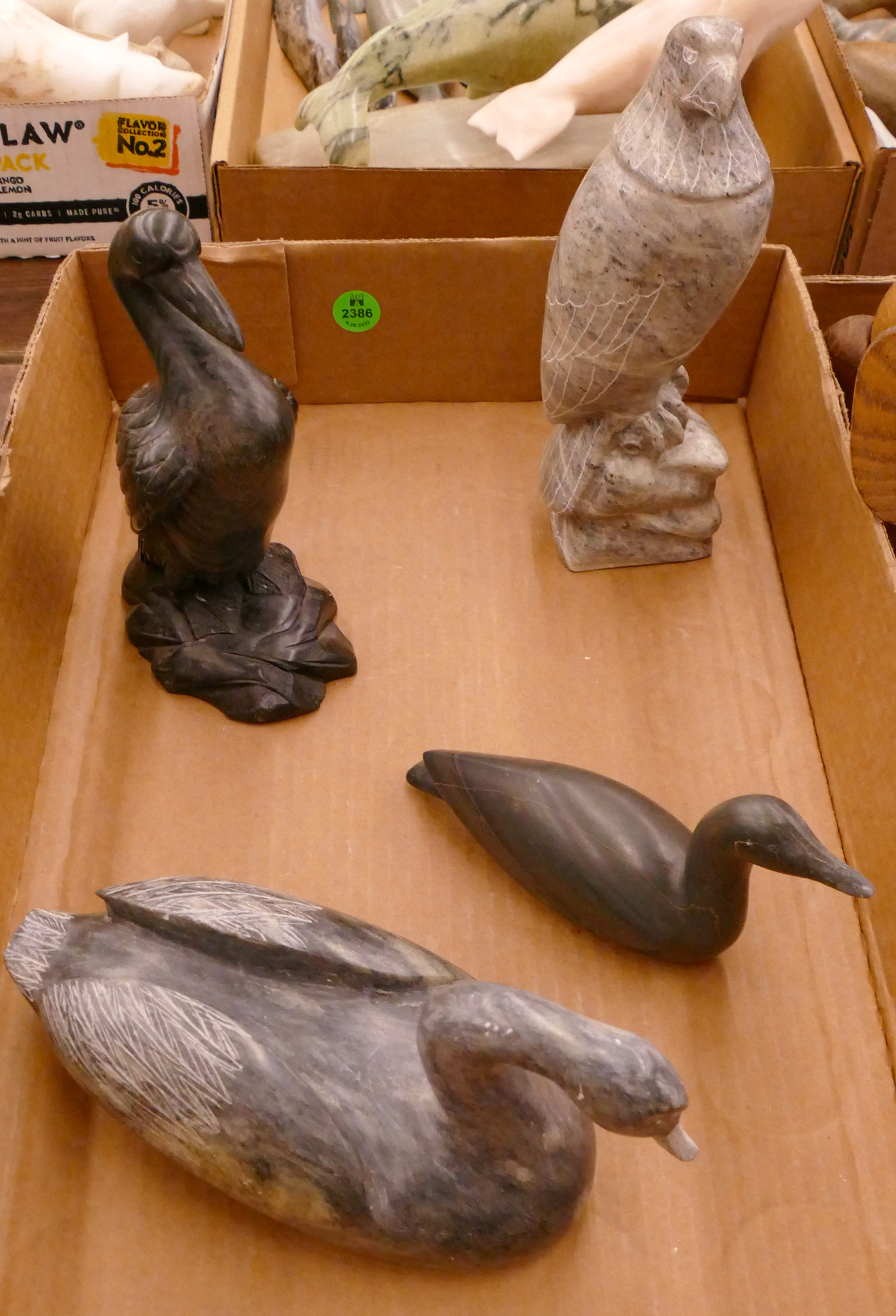 Appraisal: Box pc Alaskan Soapstone Bird Carvings- largest ''