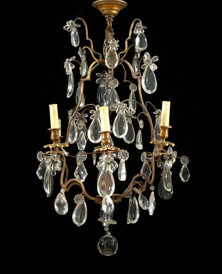 Appraisal: French Gilt-Brass and Cut Glass Six-Light Chandelier of cage form