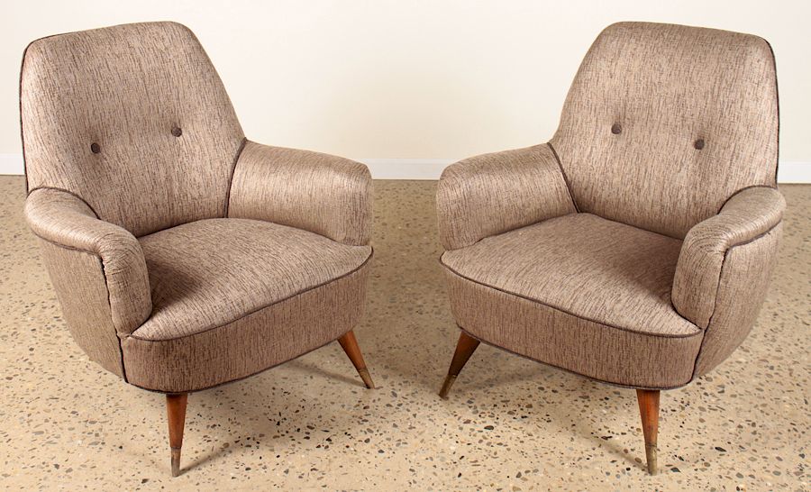 Appraisal: PAIR UPHOLSTERED CLUB CHAIRS MANNER OF GIO PONTI A pair