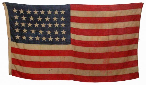 Appraisal: Thirty-eight star American flag having brass rivets and handsewn applique