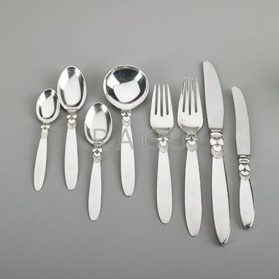 Appraisal: GEORG JENSEN CACTUS SILVER FLATWARE SERVICE Partial eight piece service