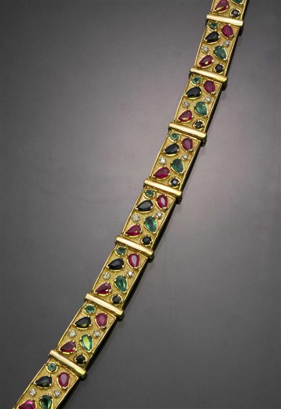 Appraisal: Lot Property of Various Owners -Karat Yellow-Gold and Gem-Set Bracelet