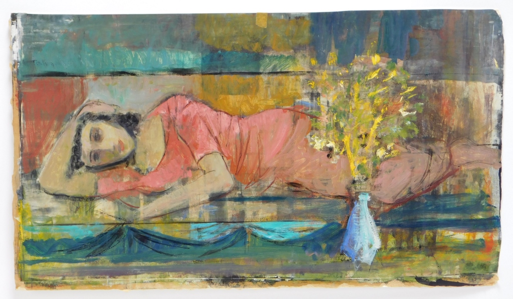 Appraisal: GORDON STEELE MODERNIST LOUNGING WOMAN PAINTING New York - Depicts