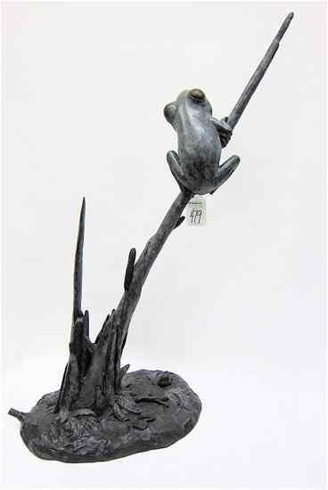 Appraisal: PATINATED BRONZE FROG FOUNTAIN SCULPTURE the frog resting on verdis