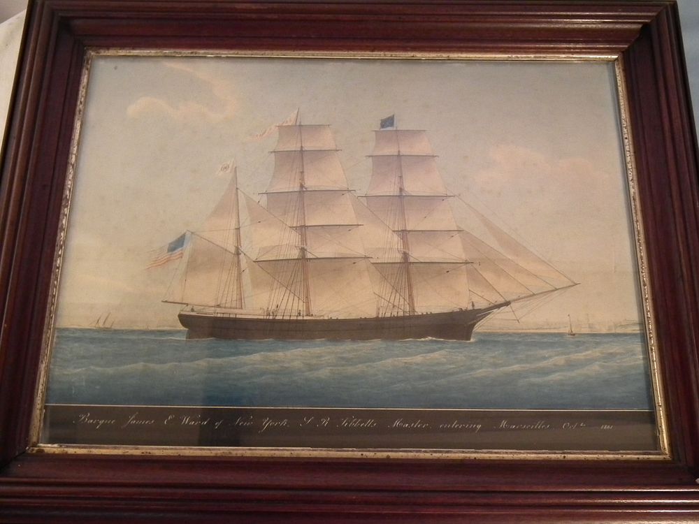 Appraisal: SHIP PORTRAIT Antique watercolor ship portrait titled BARQUE JAMES E