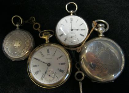 Appraisal: Four gold fill and silver pocket watchesOne gold filled American