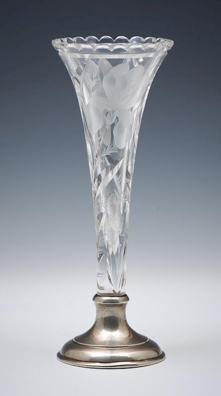 Appraisal: Cut crystal trumpet vase with sterling silver base Cut crystal