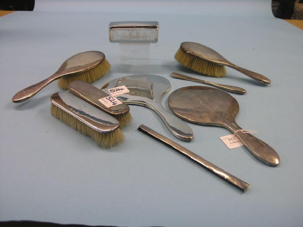 Appraisal: Silver dressing table accessories pair of clothes brushes pair of