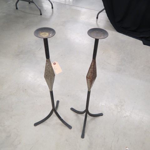 Appraisal: Pair of Cast Iron Floor Candlestands tall