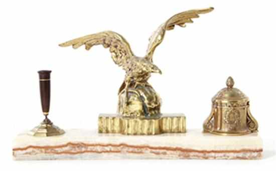 Appraisal: Gilt-bronze figural inkstand by Albert Marionnet French - spread-wing eagle