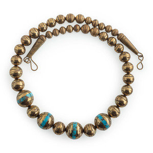 Appraisal: Ronnie Aguilar Kewa th st century Brass and Turquoise Necklace