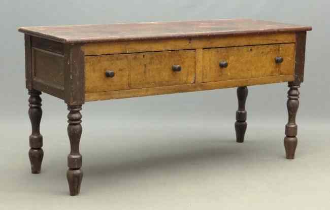 Appraisal: th c two drawer work table in original paint surface