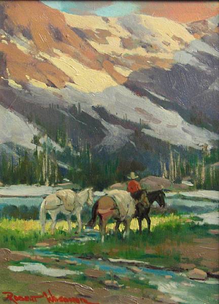 Appraisal: Robert Wagoner born Crossing the stream signed 'Robert Wagoner' lower