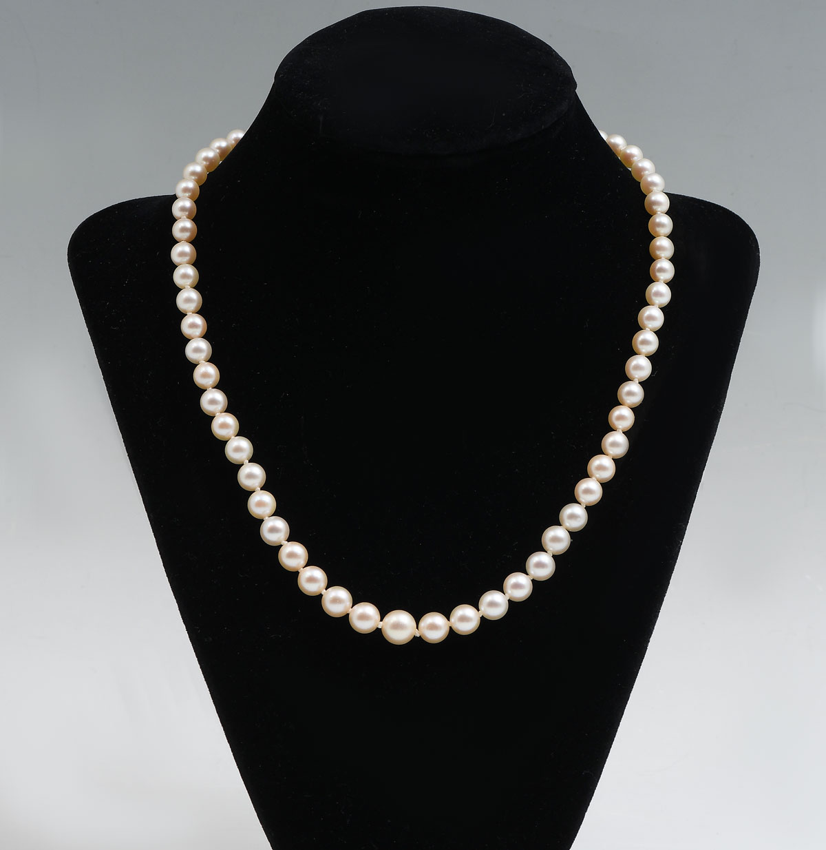 Appraisal: K PEARL NECKLACE SAPPHIRE RUBY CLASP Graduated '' cultured pearl