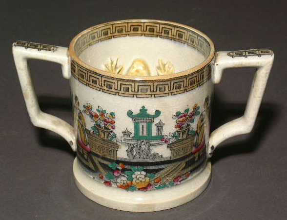 Appraisal: Staffordshire double-handled frog cup late thc with transfer decoration h