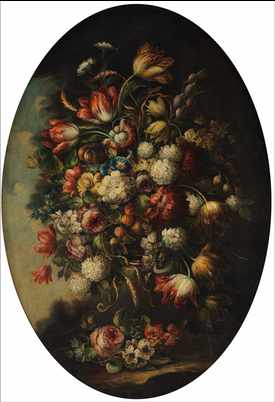 Appraisal: A Dutch Style Oval Floral Painting A very decorative floral