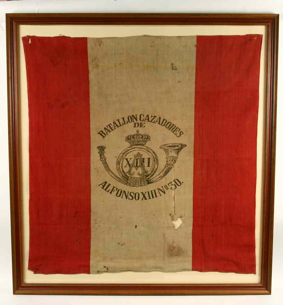 Appraisal: SPAN-AM WAR TROPHY FLAG - Framed Spanish-American War flag Red