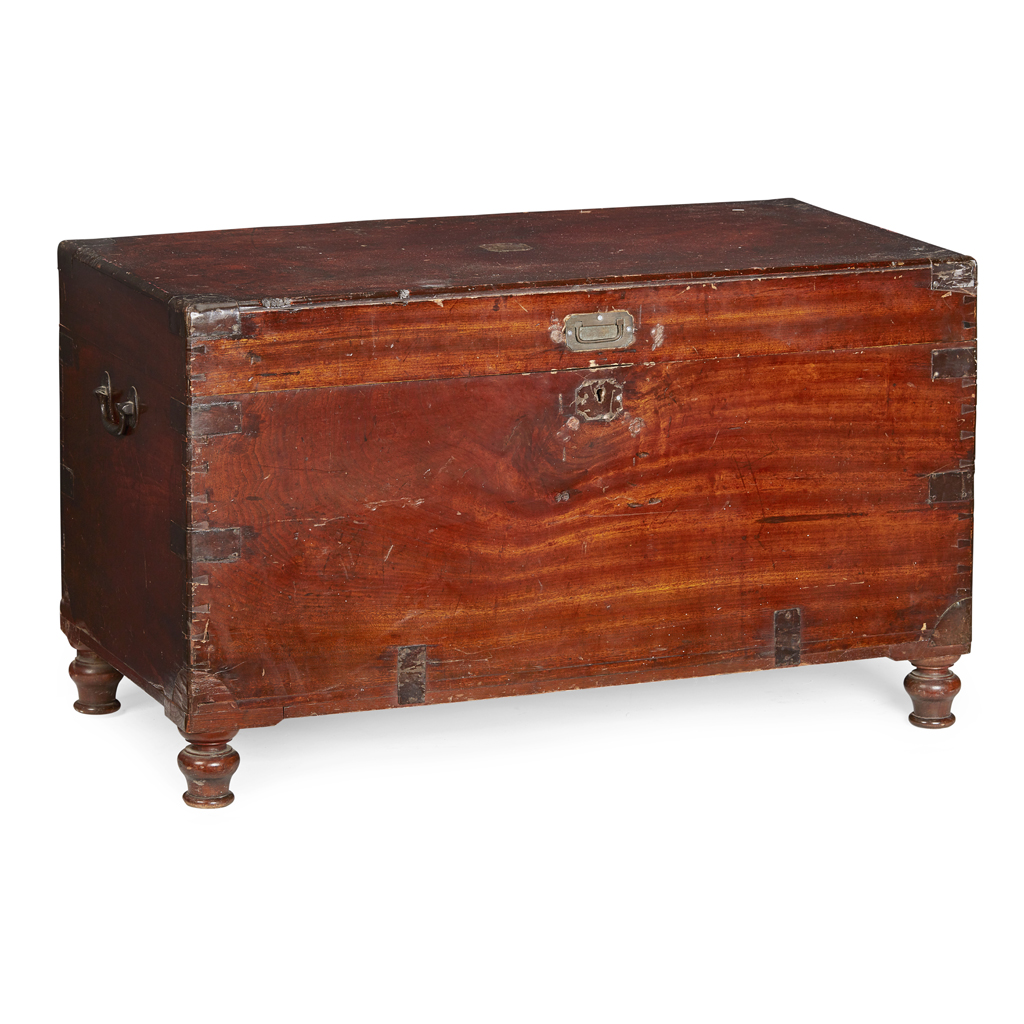 Appraisal: EARLY VICTORIAN TEAK CAMPAIGN CHEST TH CENTURY with a hinged