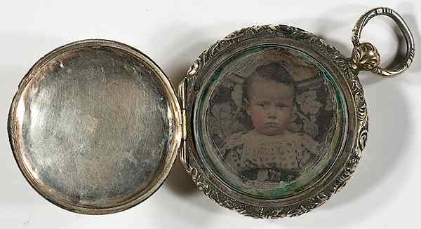 Appraisal: Daguerreian Double-Sided Locket Featuring Portraits of Young Children diameter rolled