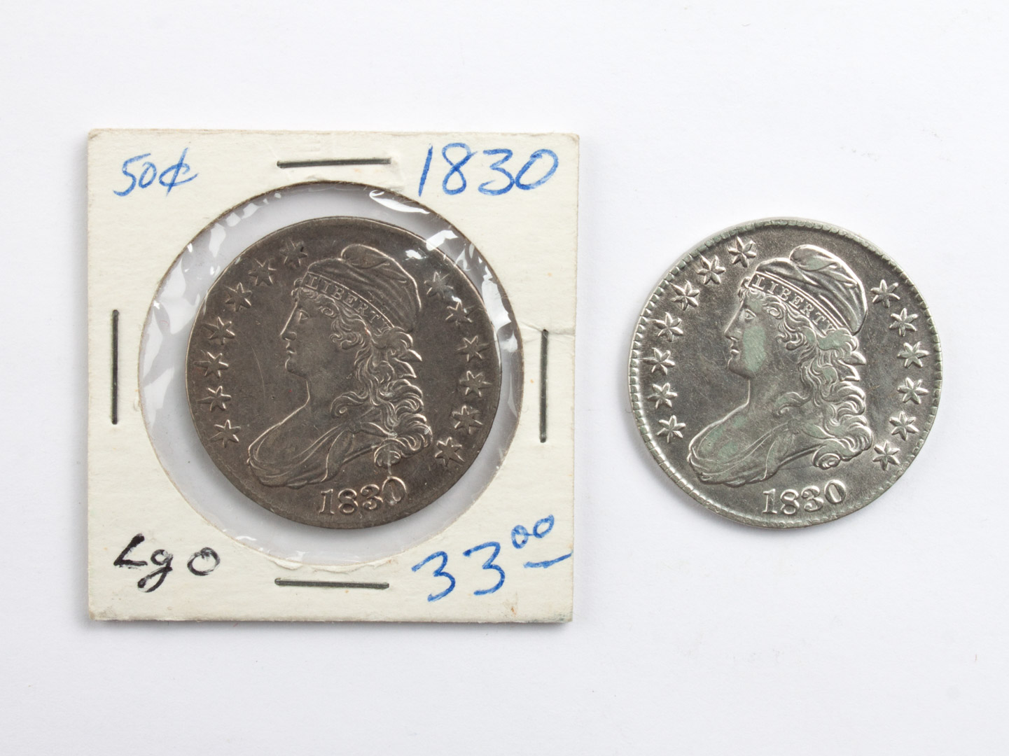 Appraisal: Two U S Capped Bust type half dollars variety with