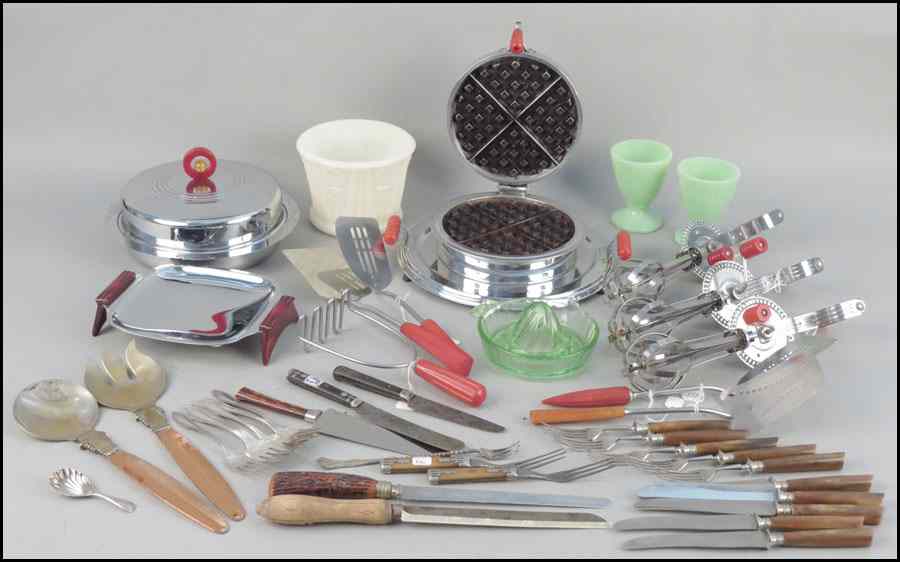 Appraisal: COLLECTION OF VINTAGE COOKWARE AND SERVING PIECES Comprised of utensils