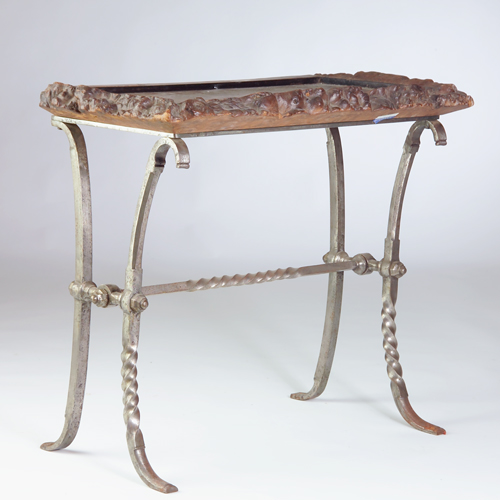 Appraisal: Unusual console table with tray top of solid burl trimmed