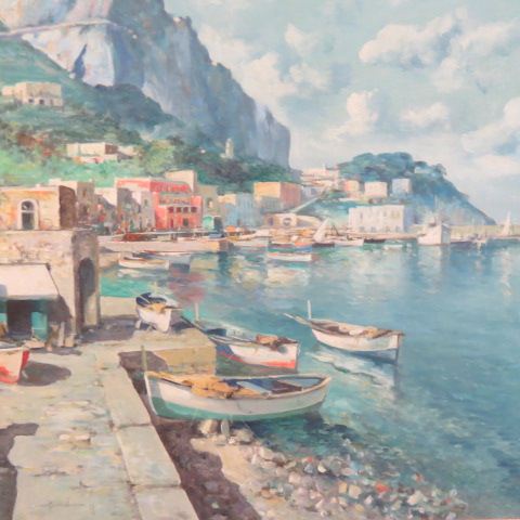 Appraisal: Giuseppe Salvati oil Italian coastal village very fine on board