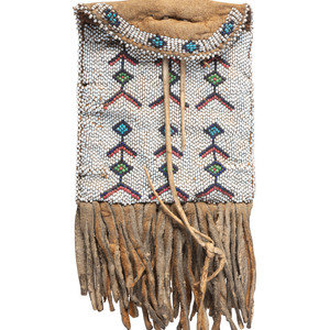 Appraisal: Southern Plains Brick-stitched Strike-a-Light Bag ca thread-sewn and beaded in