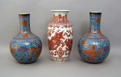 Appraisal: Pair of Chinese turquoise ground vases h together with a