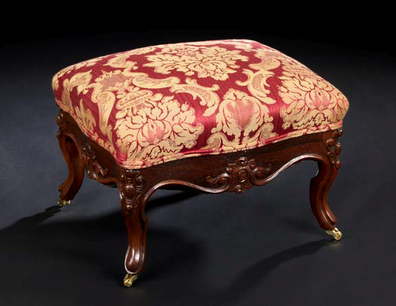 Appraisal: American Rococo Revival Rosewood Stool mid- th century the upholstered