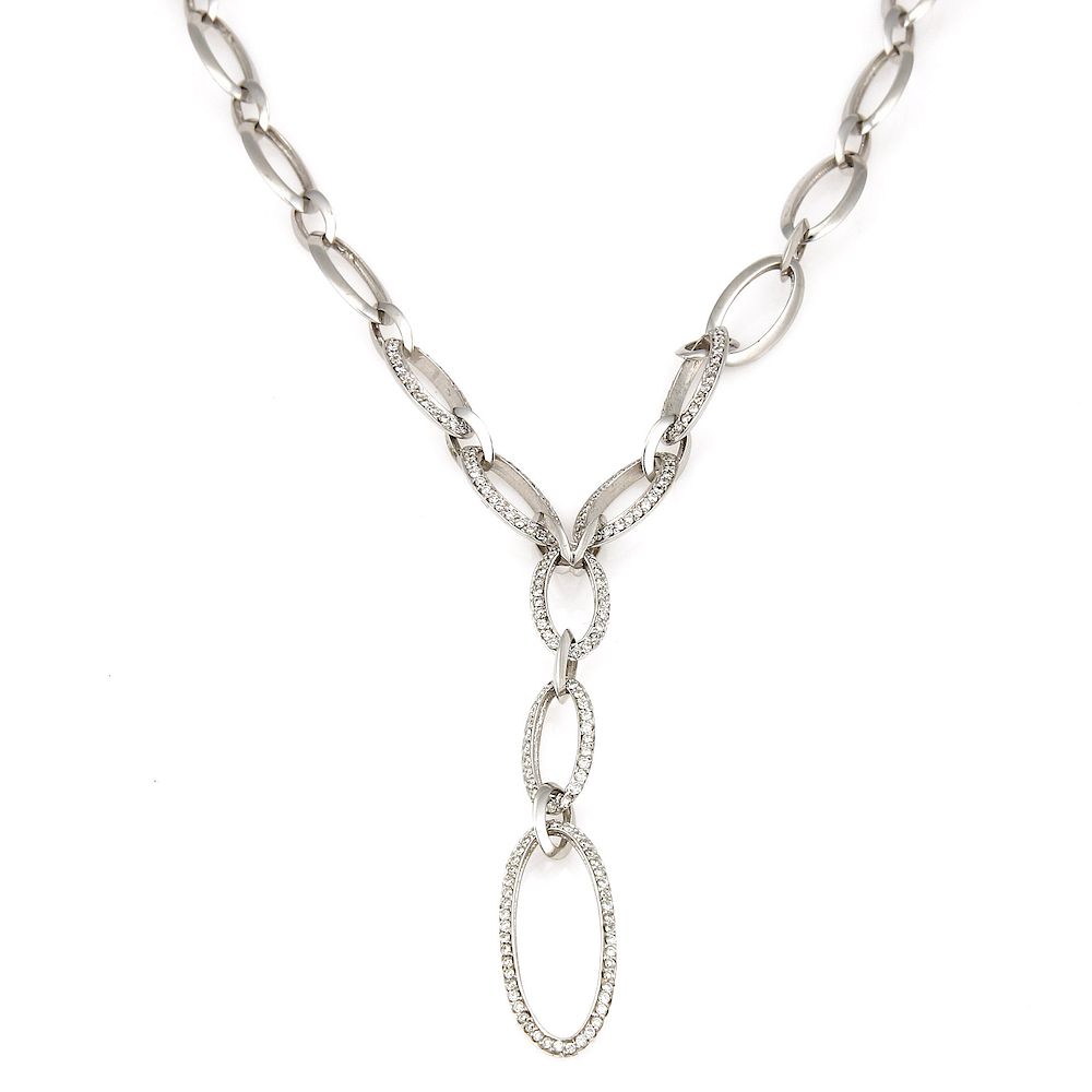 Appraisal: K White Gold Diamond Oval Link Necklace k white gold