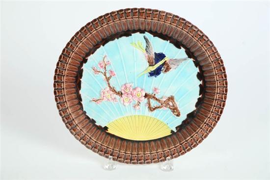 Appraisal: MAJOLICA SERVING TRAY Unattributed Oval having a bamboo border and