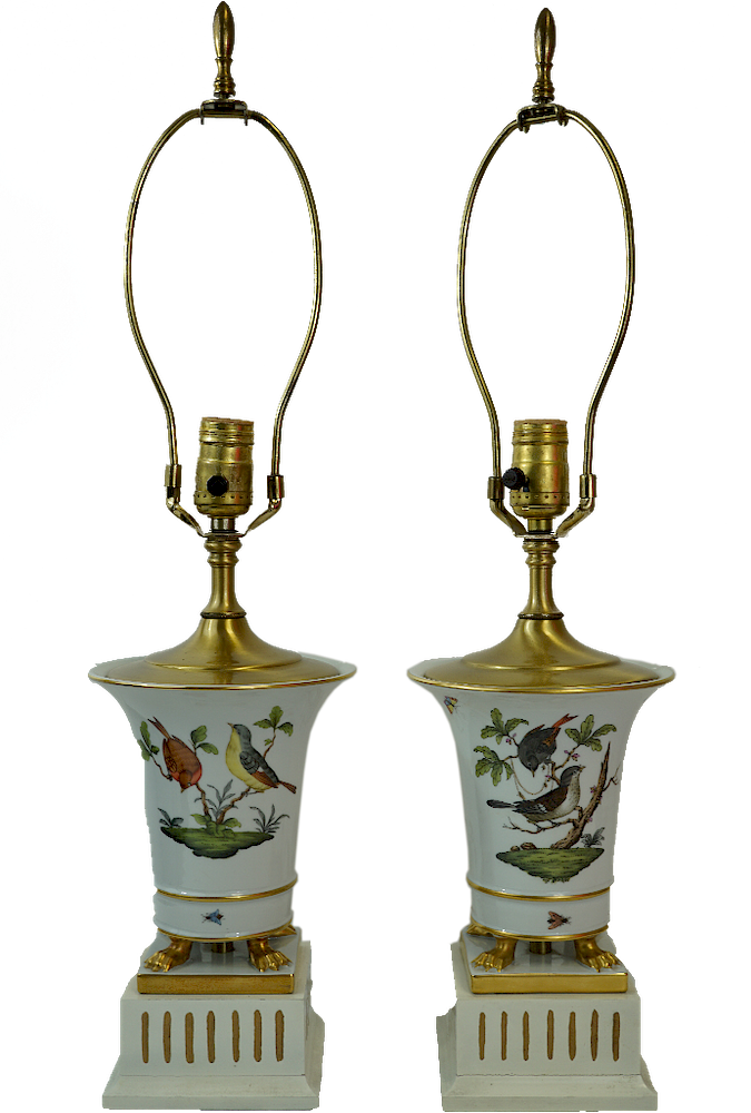 Appraisal: Herend Rothschild Lamps Pair of Herend Rothschild Bird Lamps Pair