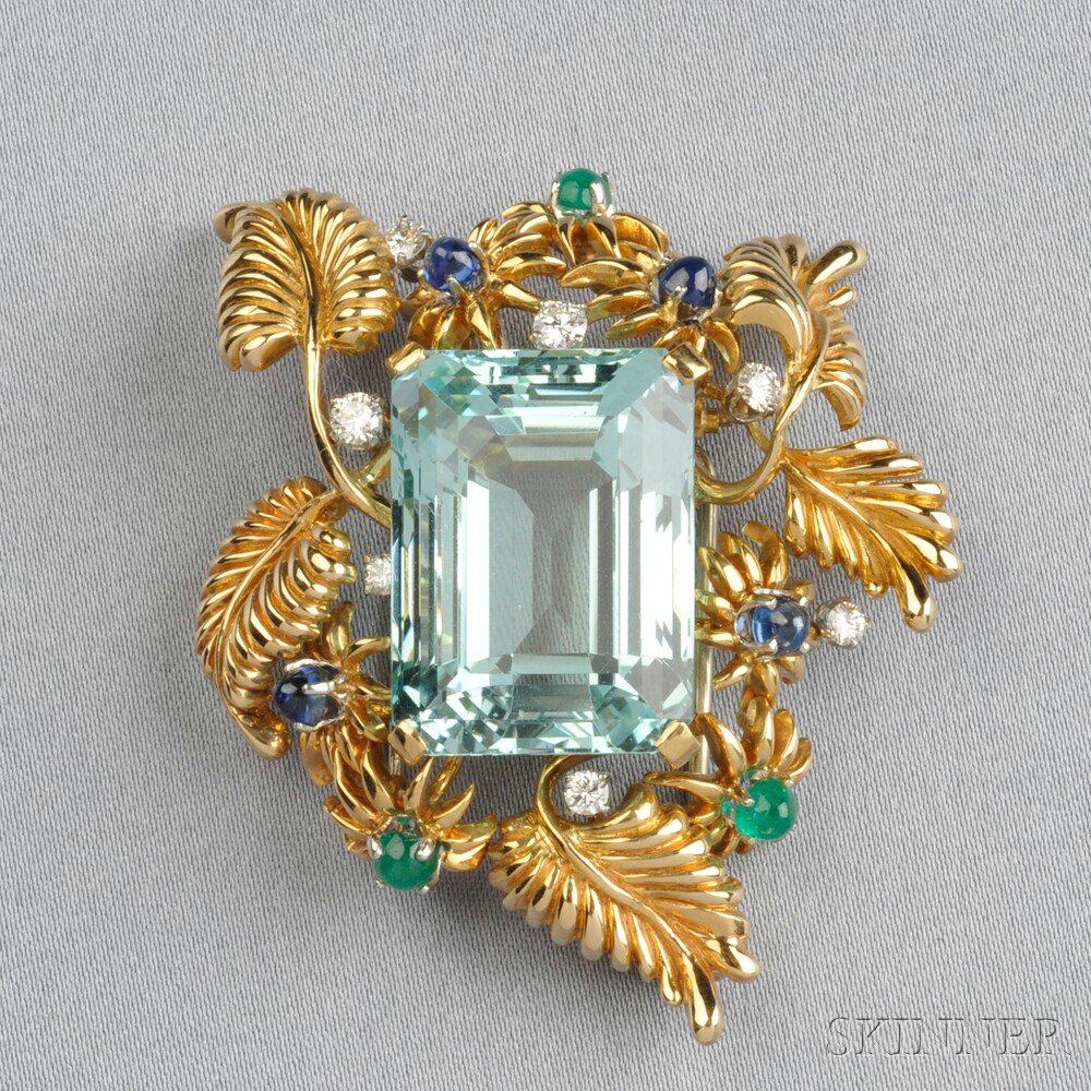 Appraisal: kt Gold Gem-set Brooch Schlumberger Tiffany Co centering a large