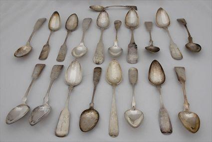 Appraisal: AMERICAN MONOGRAMMED COIN SILVER FIDDLE PATTERN SOUP SPOONS Makers include