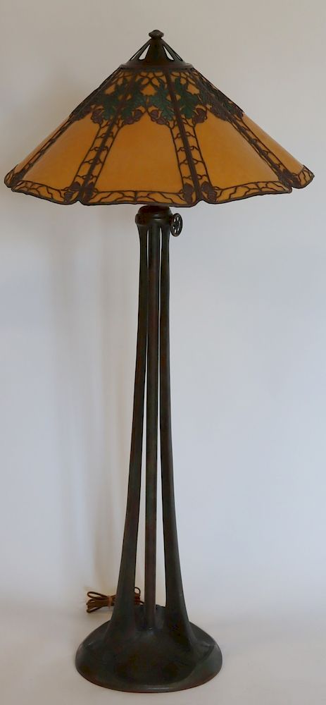 Appraisal: HANDEL Signed Patinated Bronze Adjustable Standing With Acorn Shade A