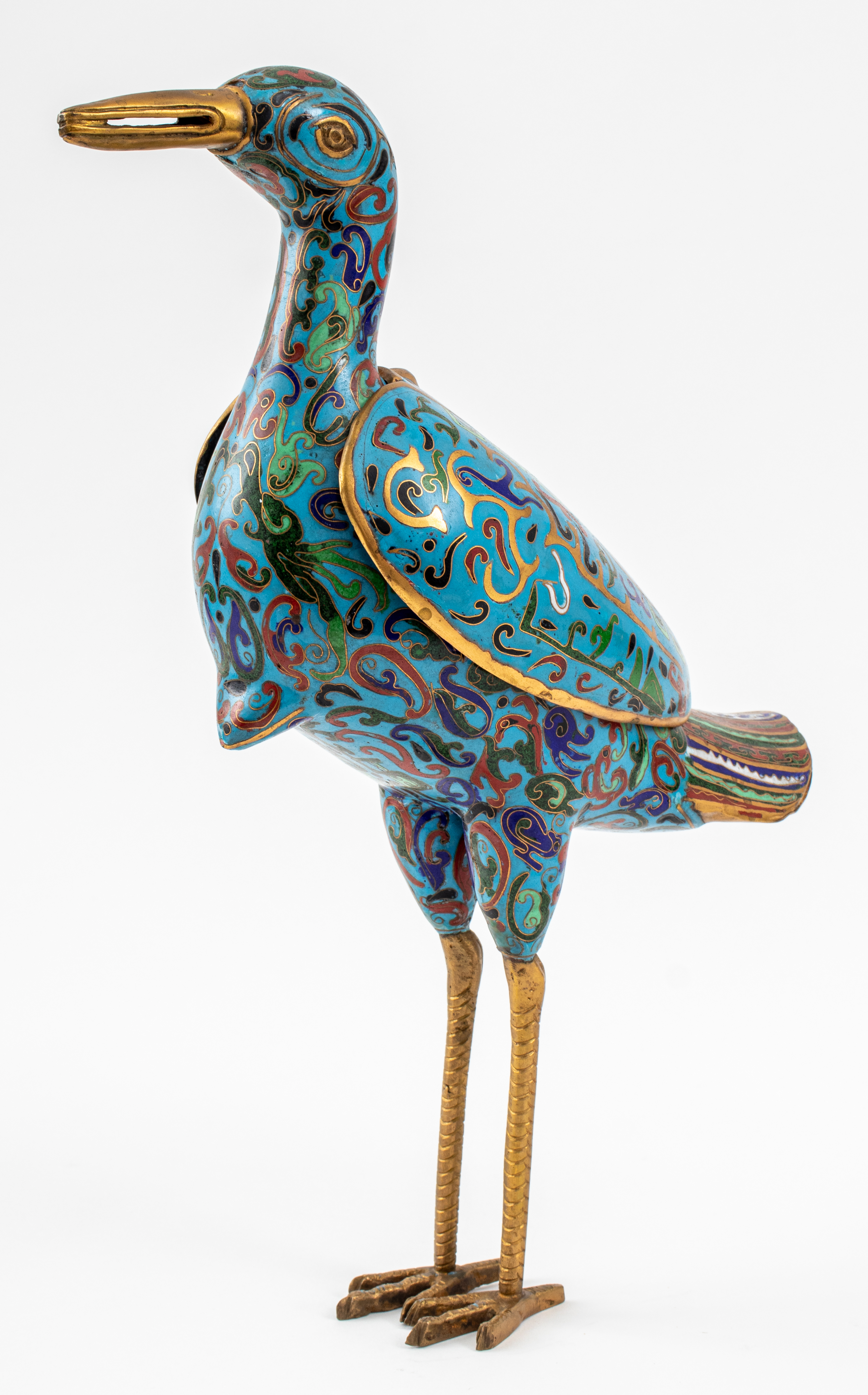 Appraisal: CHINESE CLOISONNE BIRD W COMPARTMENT Chinese cloisonne bird with compartment