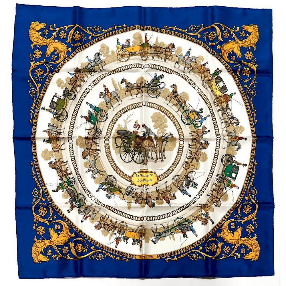 Appraisal: Hermes Silk Scarf La Promenade de Longschamps boxed new condition