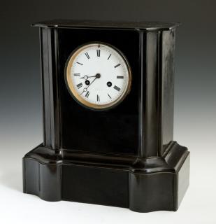 Appraisal: French Black Marble Mantel Clock c the sha French Black