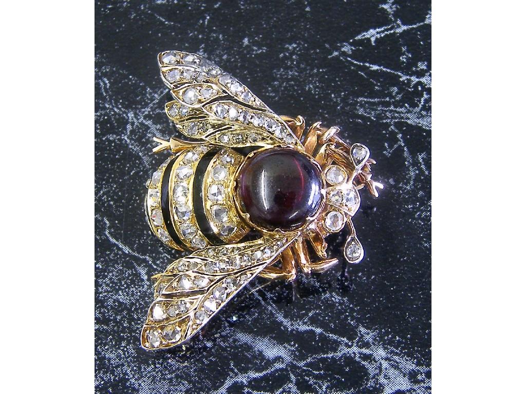 Appraisal: Fine Victorian rose diamond and ruby gold bumble bee brooch