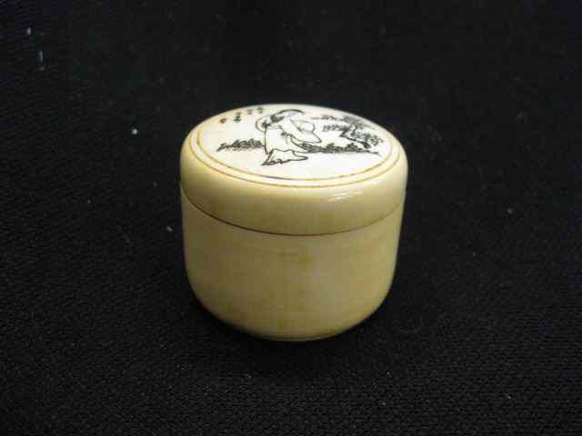 Appraisal: Chinese Carved Ivory Box polychromescene with lady calligraphy at left