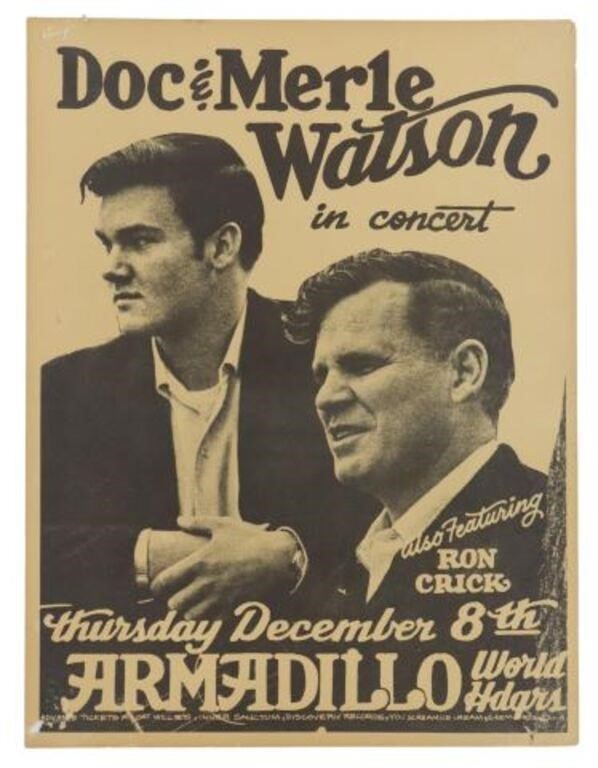 Appraisal: Armadillo World Headquarters Doc Merle Watson concert poster featuring Ron