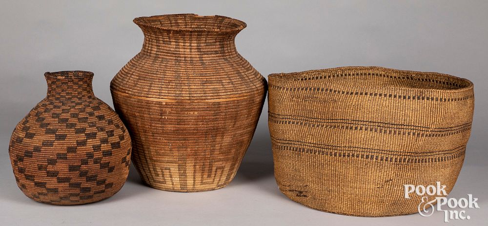 Appraisal: Three western Indian baskets Three western Indian baskets to include